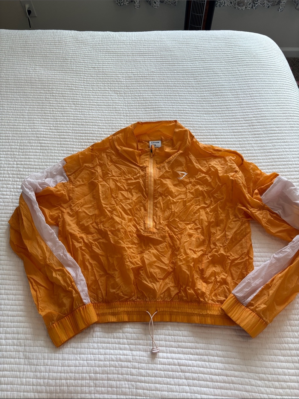 Gymshark Orange Cropped Windbreaker with White Sleeve Stripes